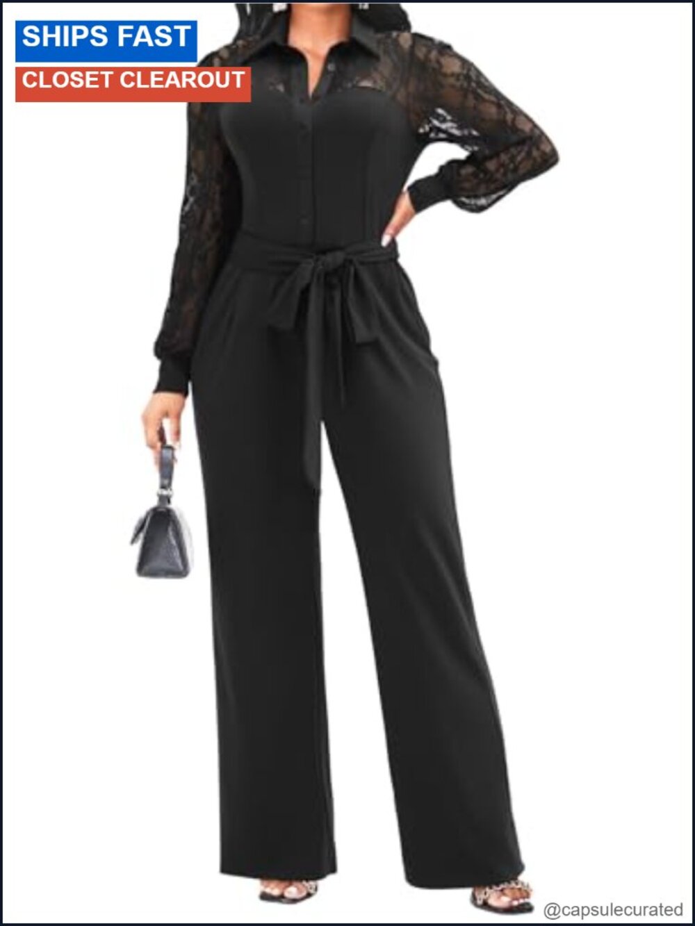Women's Lace Panel Jumpsuit Puff Sleeve Wide Leg Romper Formal